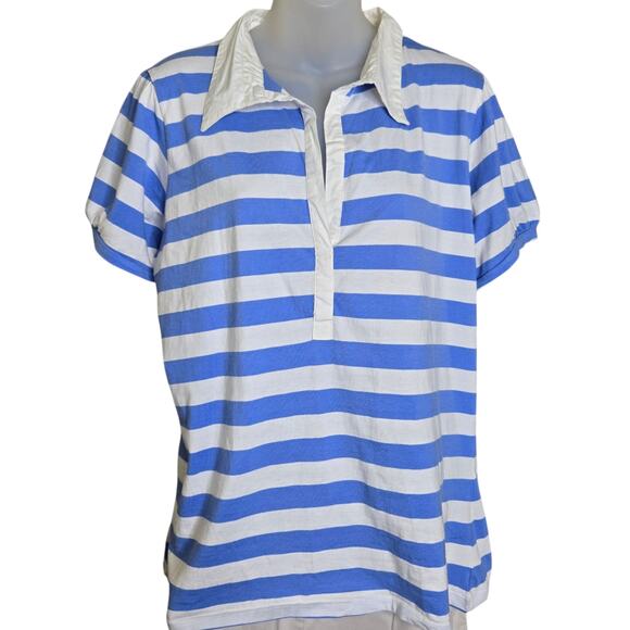 Steve & Barry's Womens Striped Polo Shirt XXL Blue White Collared Preppy Casual - Picture 1 of 8